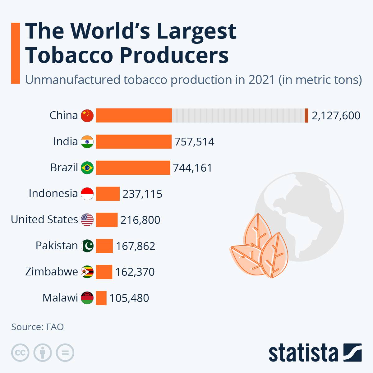چین، هند و برزیل؛ بزرگ‌ترین تولیدکنندگان تنباکو در جهان